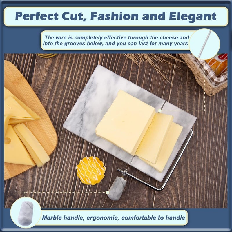 SIPARUI Cheese Slicer, Cheese Cutter Heavy Duty 5" x 8", Polished Marble Cheese Slicer Board for Cut Block Cheeses, Butter, Meats, Other Appetizers (White Grey) - Image 4
