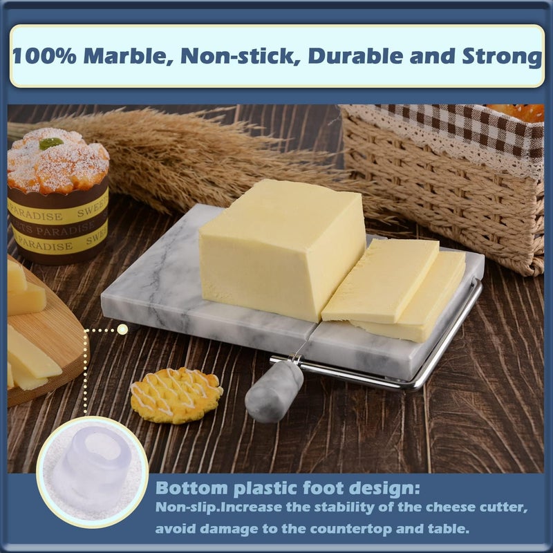 SIPARUI Cheese Slicer, Cheese Cutter Heavy Duty 5" x 8", Polished Marble Cheese Slicer Board for Cut Block Cheeses, Butter, Meats, Other Appetizers (White Grey) - Image 3