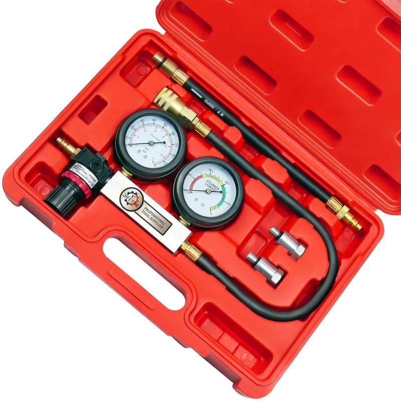 JIFETOR Cylinder Leak Down Tester Kit, Professional Dual Pressure Gauges Engine Compression Leakdown Detector Leakage Test Set for Gasoline Engine with 10 12 14mm Spark Plugs on Car Truck Motorcycle - Image 1