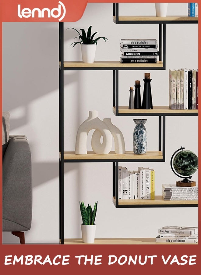 لينند مجموعة مزهريات ديكورية على شكل دونات - مزهريات عصرية على طراز بوهو النوردي، ديكورات سيراميك غير لامعة لرفوف غرفة المعيشة، أو رف كتب، أو طاولة مدخل، أو ديكور وحدة تحكم - Image 5