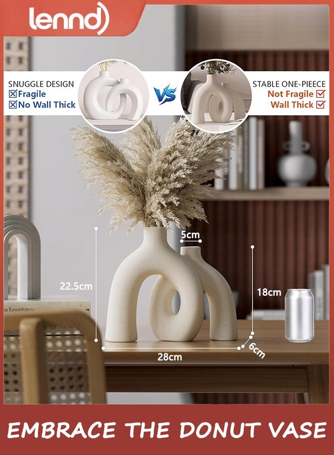 لينند مجموعة مزهريات ديكورية على شكل دونات - مزهريات عصرية على طراز بوهو النوردي، ديكورات سيراميك غير لامعة لرفوف غرفة المعيشة، أو رف كتب، أو طاولة مدخل، أو ديكور وحدة تحكم - Image 2
