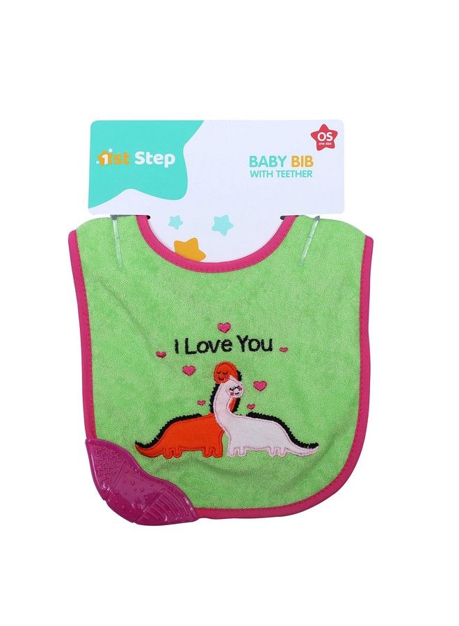 1st Step Newborn Baby Cotton Bib With 3D Patch And Teether (Green) - Image 5
