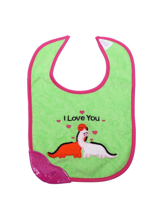 1st Step Newborn Baby Cotton Bib With 3D Patch And Teether (Green) - Image 1