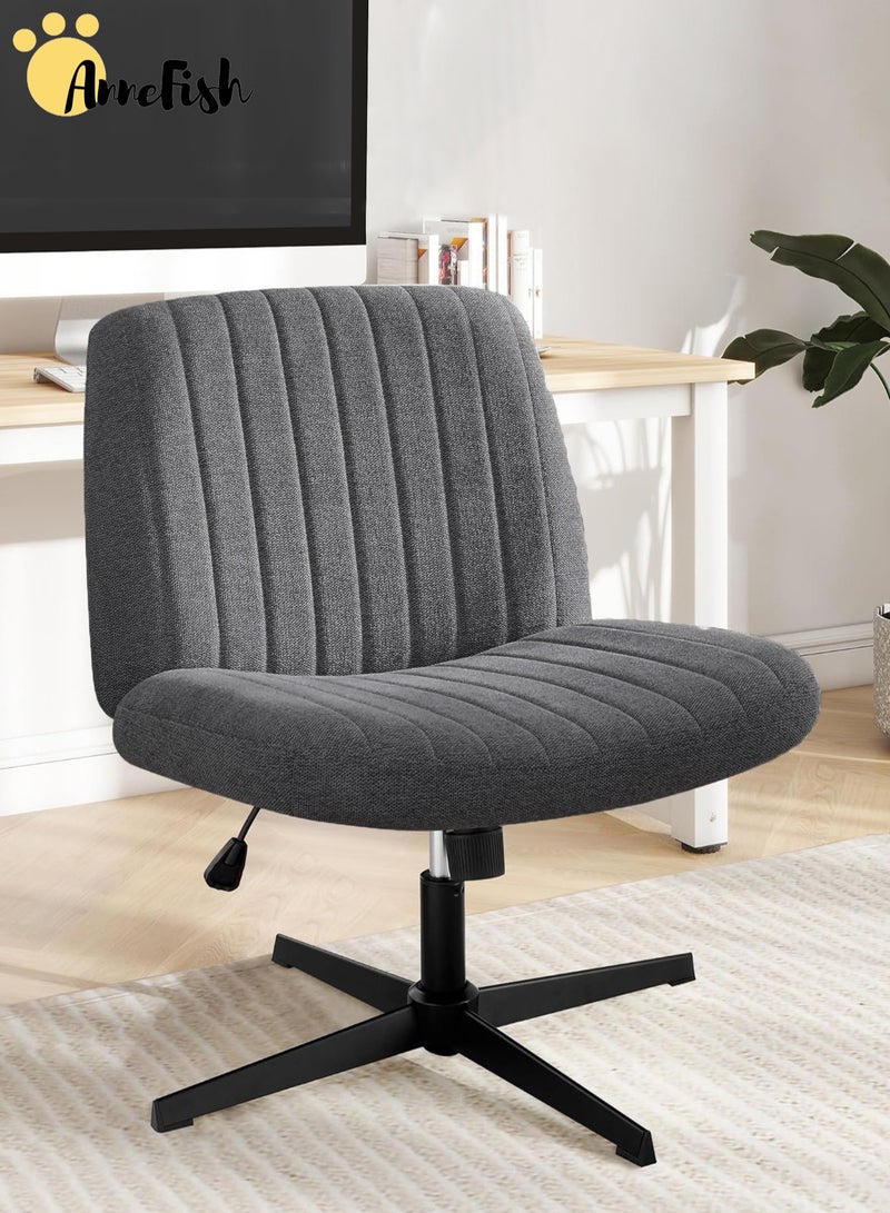 AnneFish Criss Cross Legged Office Chair Wide Comfty Desk Chair No Wheels Armless Computer Task Chair Swivel Fabric Vanity Home Chair Height Adjustable  - Image 1