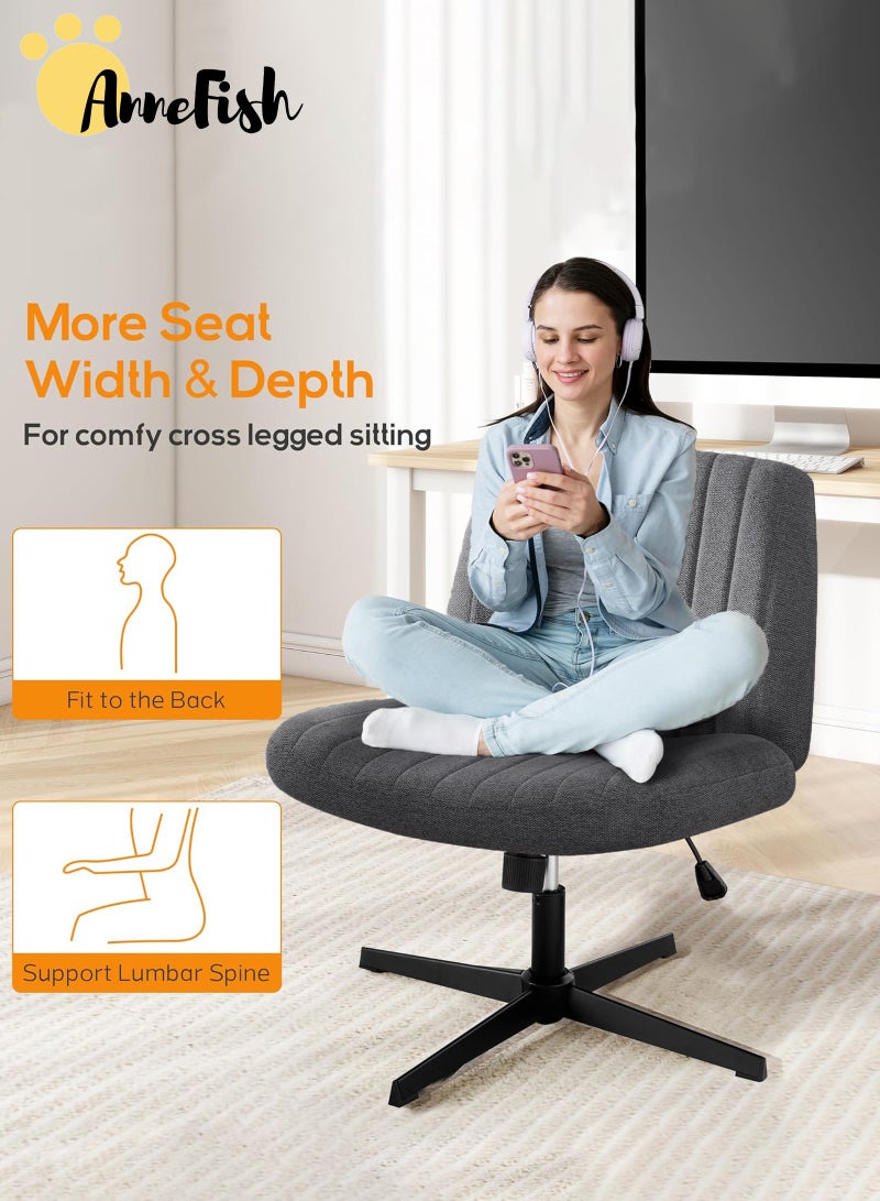 AnneFish Criss Cross Legged Office Chair Wide Comfty Desk Chair No Wheels Armless Computer Task Chair Swivel Fabric Vanity Home Chair Height Adjustable  - Image 2