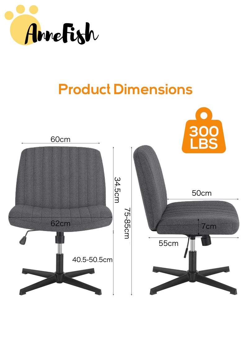 AnneFish Criss Cross Legged Office Chair Wide Comfty Desk Chair No Wheels Armless Computer Task Chair Swivel Fabric Vanity Home Chair Height Adjustable  - Image 3
