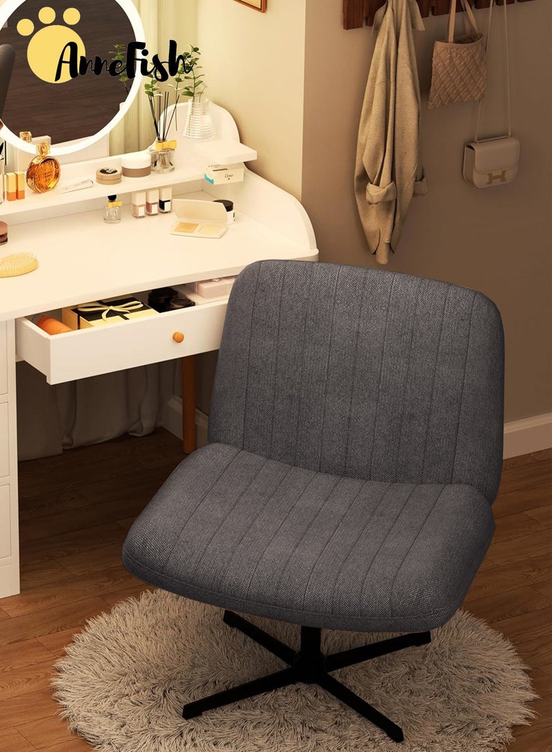 AnneFish Criss Cross Legged Office Chair Wide Comfty Desk Chair No Wheels Armless Computer Task Chair Swivel Fabric Vanity Home Chair Height Adjustable  - Image 5