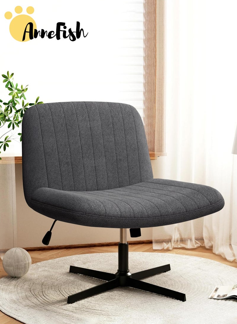 AnneFish Criss Cross Legged Office Chair Wide Comfty Desk Chair No Wheels Armless Computer Task Chair Swivel Fabric Vanity Home Chair Height Adjustable  - Image 4