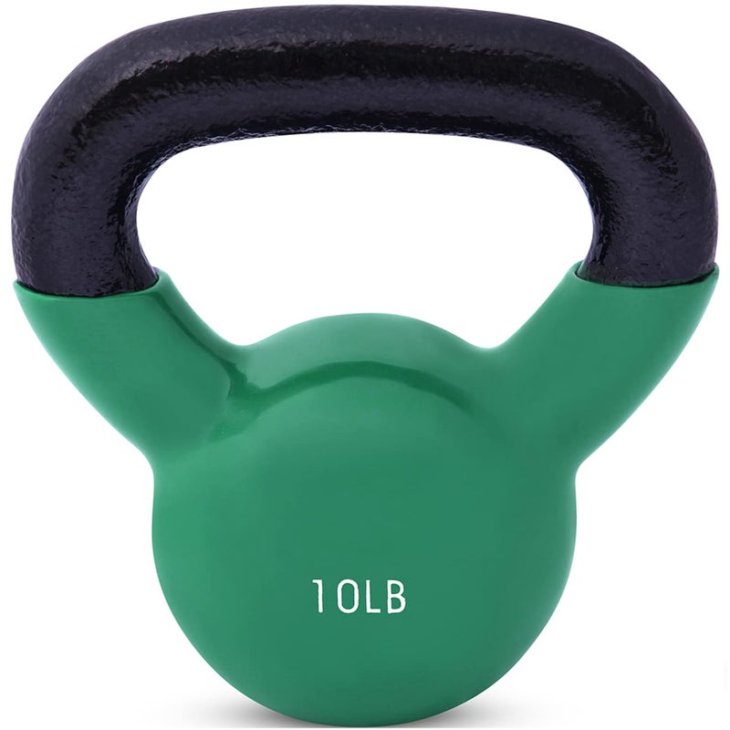 JFIT Vinyl-Coated Cast Iron Kettlebell Weight â€“ Flat Bottom Kettlebell for Strength Training, Cross Training & Home Gym Workouts, 10LB-Green - Image 1