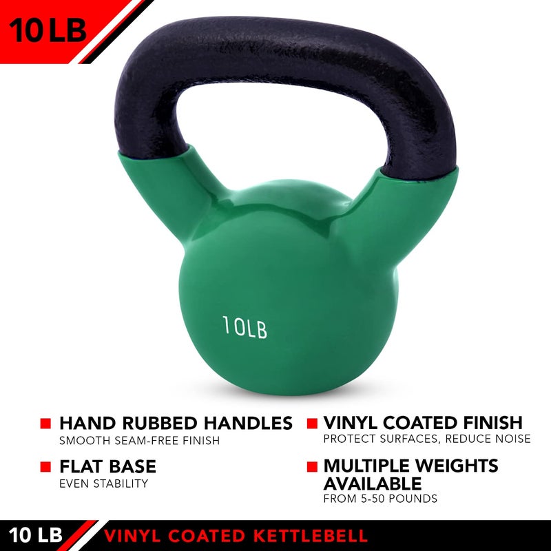 JFIT Vinyl-Coated Cast Iron Kettlebell Weight â€“ Flat Bottom Kettlebell for Strength Training, Cross Training & Home Gym Workouts, 10LB-Green - Image 3