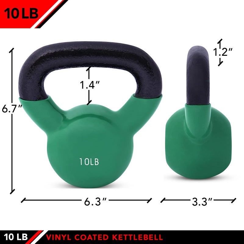 JFIT Vinyl-Coated Cast Iron Kettlebell Weight â€“ Flat Bottom Kettlebell for Strength Training, Cross Training & Home Gym Workouts, 10LB-Green - Image 2