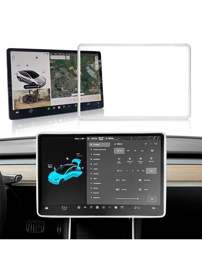 Generic Screen Protector Frame Compatible with Tesla Model 3 and Model Y 2017-2024 Screen Edge Protector Cover Center Console Decoration Interior Accessories (White) - Image 1