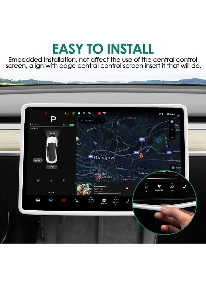 Generic Screen Protector Frame Compatible with Tesla Model 3 and Model Y 2017-2024 Screen Edge Protector Cover Center Console Decoration Interior Accessories (White) - Image 5