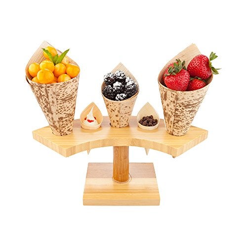 Restaurantware 10-inch Crescent Food Cone and Sushi Hand Roll Display Stand: Perfect for Restaurants Catered Events and Buffets - Holds 5 Cones - Made from Organic Bamboo - 1ctBox - Image 1