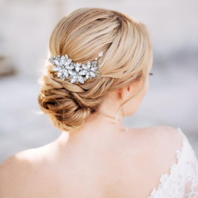 3 PCS Rhinestone Flower Hair Clips, Rhinestone Wedding Hair Clips, Silver Bridal Hairpin Barrette, Fancy Flower Hairs Barrettes for Women Bride - Image 4