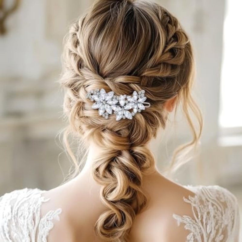 3 PCS Rhinestone Flower Hair Clips, Rhinestone Wedding Hair Clips, Silver Bridal Hairpin Barrette, Fancy Flower Hairs Barrettes for Women Bride - Image 5