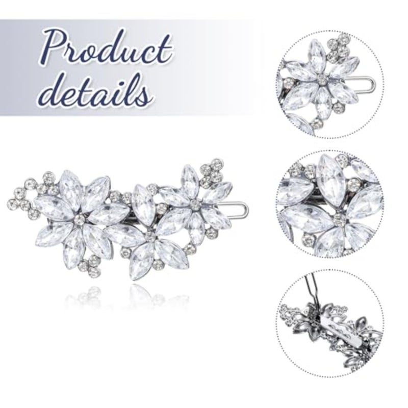 3 PCS Rhinestone Flower Hair Clips, Rhinestone Wedding Hair Clips, Silver Bridal Hairpin Barrette, Fancy Flower Hairs Barrettes for Women Bride - Image 3