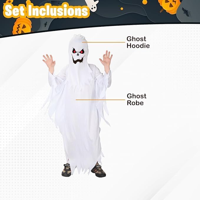 Home Smart White Ghost Costume Dress with Mask for Toddlers Playing Activity for Boys and Girls Ideal for Gift - Image 3