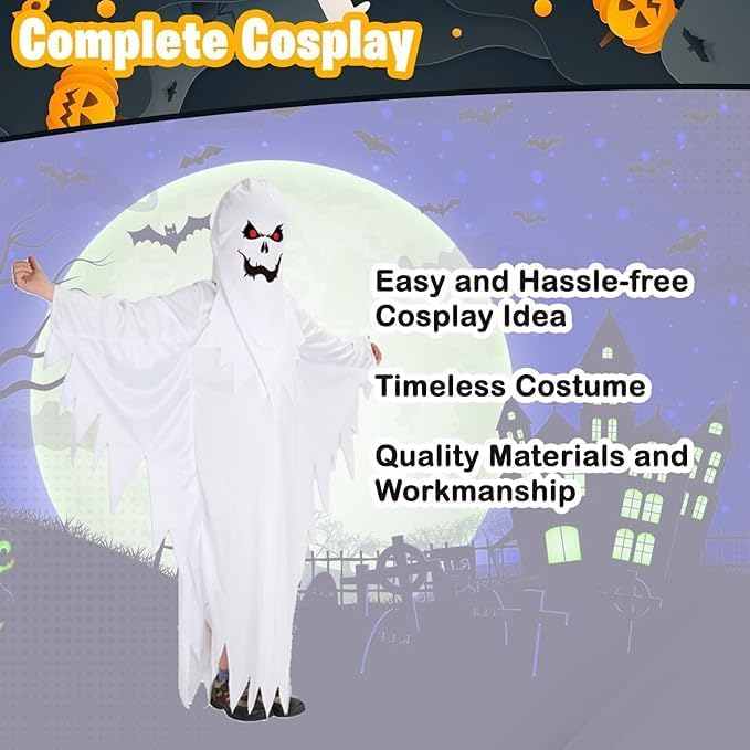 Home Smart White Ghost Costume Dress with Mask for Toddlers Playing Activity for Boys and Girls Ideal for Gift - Image 4