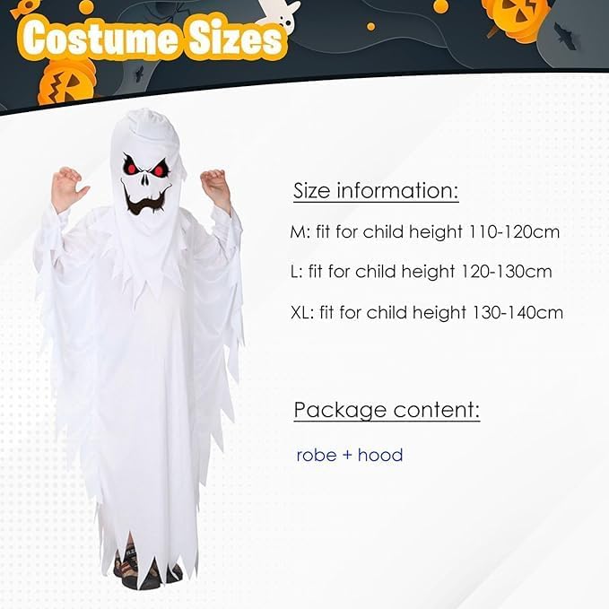 Home Smart White Ghost Costume Dress with Mask for Toddlers Playing Activity for Boys and Girls Ideal for Gift - Image 2