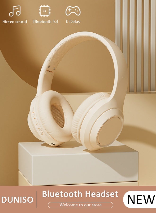 DUNISO Waterproof Wireless Headphones Active Noise Cancelling Bluetooth Headphones Over Ear with Adjustable Microphone Deep Bass Comfortable Protein Earpads Bluetooth 5.3 for Travel and Work - Image 1