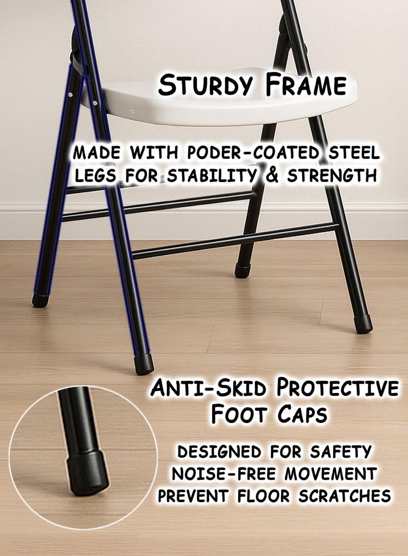 Toshionics كرسي بلاستيكي قابل للطي مع مسند ظهر مريح ومقعد واسع، إطار فولاذي سميك 30 مم، مقعد وظهر أبيض من HDPE، كرسي قابل للطي خفيف الوزن للمنزل، المكتب، الطعام، المؤتمرات، الفعاليات، الهواء الطلق، التخييم ومقاعد الولائم، 45x52x79 سم - Image 5