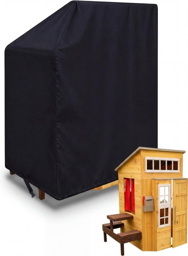Ribbonlic Playhouse Cover Outdoor Wooden Kids Playhouse Covers for Outside, 76"L x 51"w x 61"h, Waterproof, Sun Protection Dust, Easy to Put on, Heavy Duty Oxford Fabric, Black - Image 1