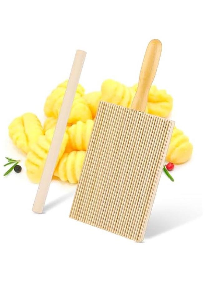 Generic Gnocchi Board, Natural Beech Wood Gnocchi Board Paddle with Roller Garganelli Cavatelli Macaroni Pasta Maker Tortellini Cavarola Roller for Italian Gnocchi Pasta Cutlery Gift  - Image 1