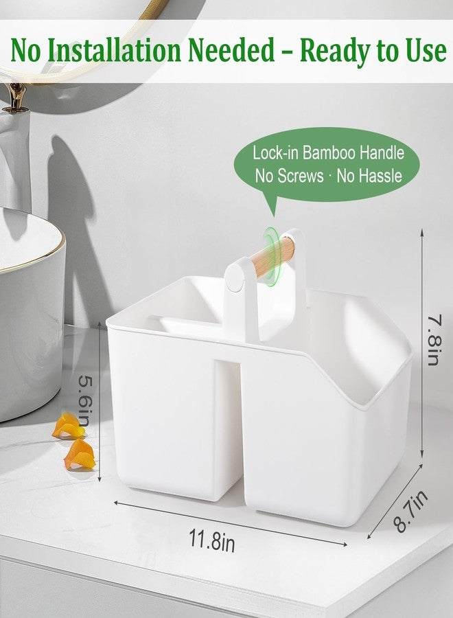 rejomiik Portable Shower Caddy Basket with Bamboo Handle, Plastic Cleaning Caddy Bathroom Organizer Tote for College Dorm Essentials, Bath Toy Storage, White - Image 3