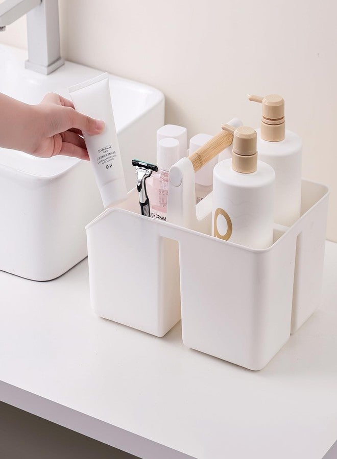 rejomiik Portable Shower Caddy Basket with Bamboo Handle, Plastic Cleaning Caddy Bathroom Organizer Tote for College Dorm Essentials, Bath Toy Storage, White - Image 2