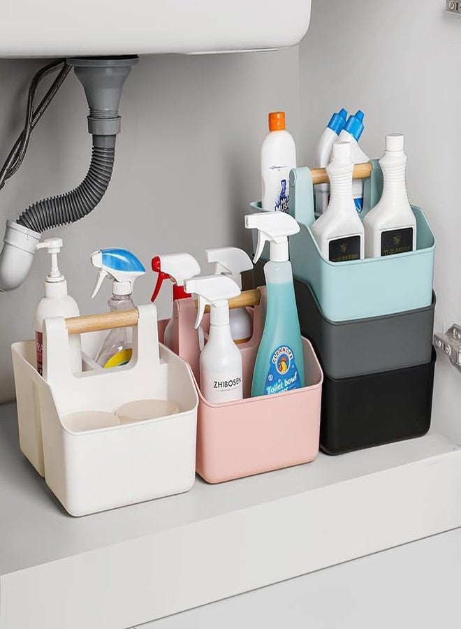 rejomiik Portable Shower Caddy Basket with Bamboo Handle, Plastic Cleaning Caddy Bathroom Organizer Tote for College Dorm Essentials, Bath Toy Storage, White - Image 5