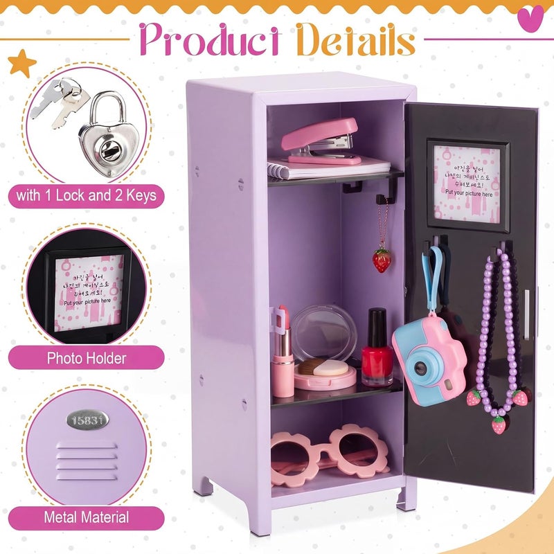 Vercraft 2 Pcs Mini Metal Locker Storage with Lock and 2 Keys 10.8 Inch Small Money Security and Cash Safe Box for Jewelry Back to School Home Office Desktop Container (Purple) - Image 4