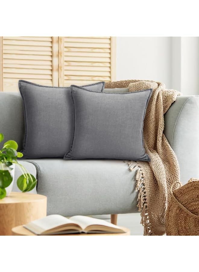 The Bros 2-Piece Premium Cotton Velvet Cushion Cover 50x50cm (Light Grey) with Linen Flax Reverse, 1cm Extra Flange All Around, Supersoft, Luxurious, Breathable Natural Material, Fade Resistant, Washable - Image 3