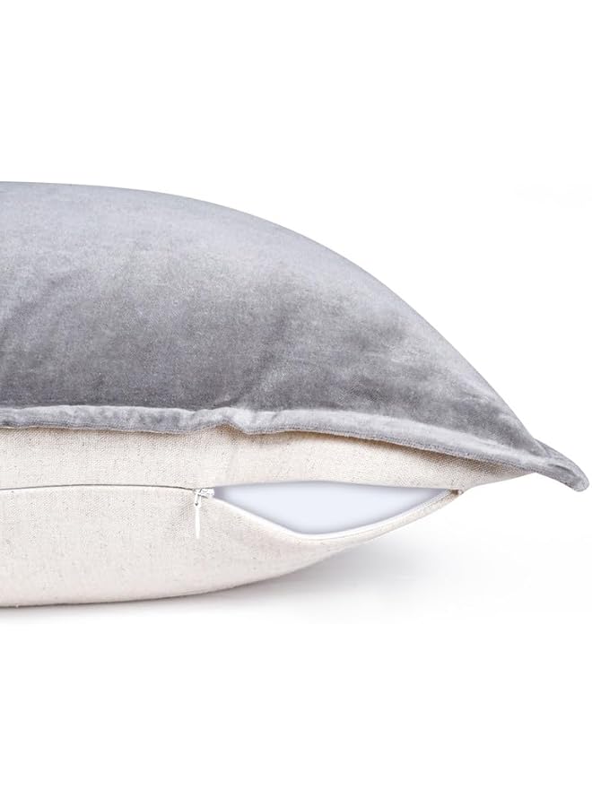 The Bros 2-Piece Premium Cotton Velvet Cushion Cover 50x50cm (Light Grey) with Linen Flax Reverse, 1cm Extra Flange All Around, Supersoft, Luxurious, Breathable Natural Material, Fade Resistant, Washable - Image 4