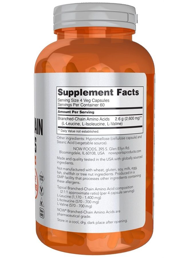 now Sports Nutrition, Branched Chain Amino Acids, With Leucine, Isoleucine and Valine, 240 Veg Capsules - Image 2