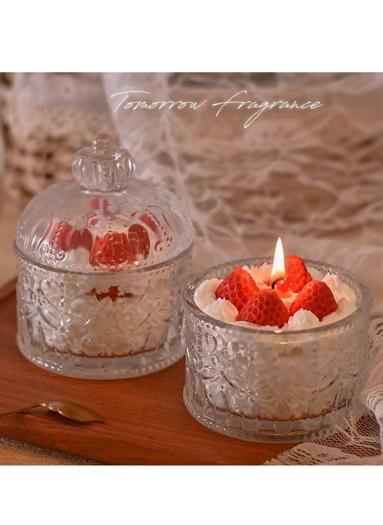 Fianser Candles Handmade Strawberry Cake Home Scented Fragrance Aromatherapy 15 Hours Gift Wax Natural Soy Glass Jar Stress Relief Luxury Wedding Bathroom Birthday Yoga Anniversary  - Image 1