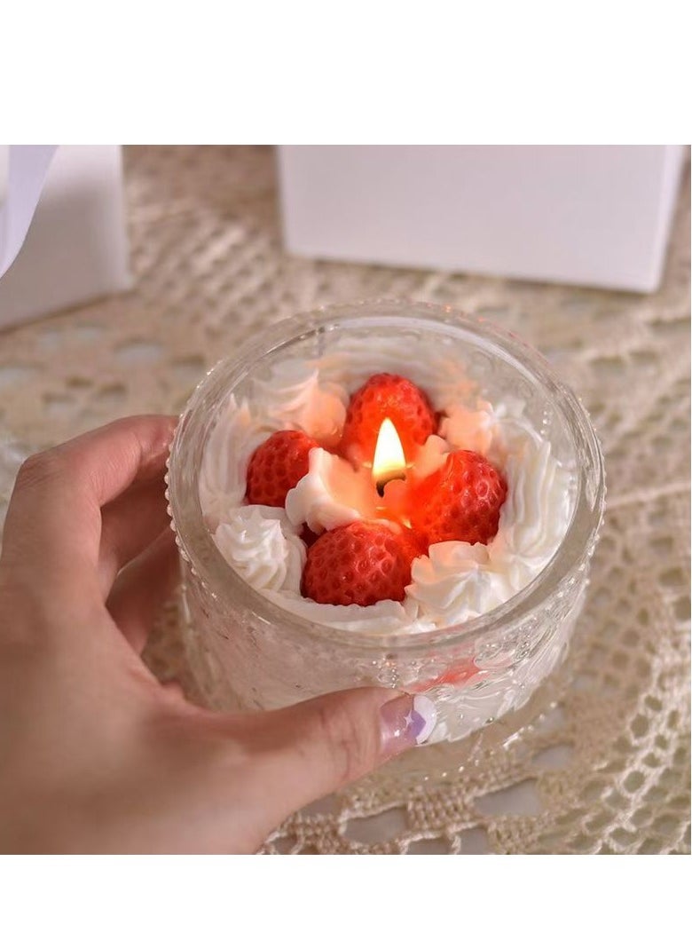 Fianser Candles Handmade Strawberry Cake Home Scented Fragrance Aromatherapy 15 Hours Gift Wax Natural Soy Glass Jar Stress Relief Luxury Wedding Bathroom Birthday Yoga Anniversary  - Image 3