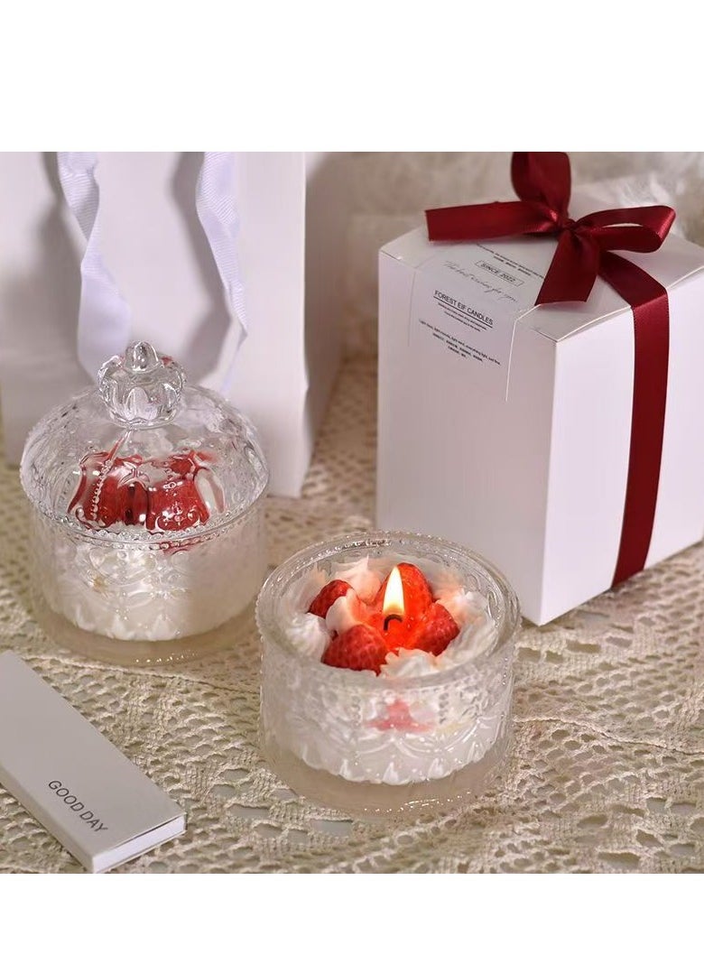 Fianser Candles Handmade Strawberry Cake Home Scented Fragrance Aromatherapy 15 Hours Gift Wax Natural Soy Glass Jar Stress Relief Luxury Wedding Bathroom Birthday Yoga Anniversary  - Image 4