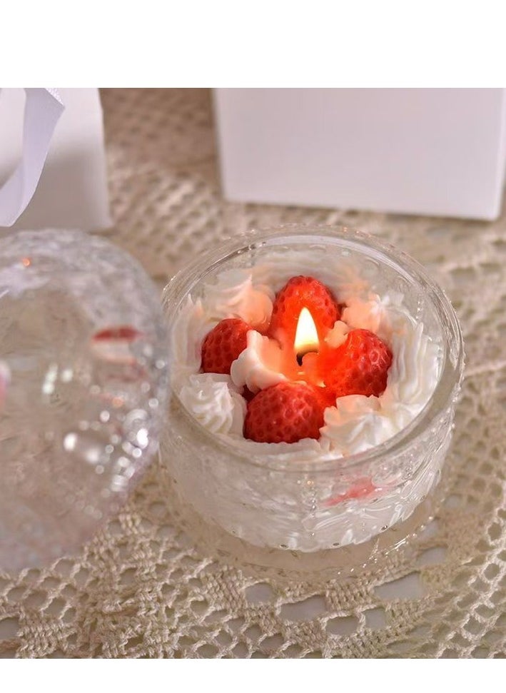 Fianser Candles Handmade Strawberry Cake Home Scented Fragrance Aromatherapy 15 Hours Gift Wax Natural Soy Glass Jar Stress Relief Luxury Wedding Bathroom Birthday Yoga Anniversary  - Image 5