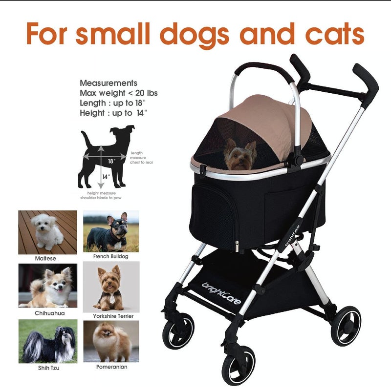 BRIGHTCARE Pet Stroller for Small Dogs & Cats Under 20 lb with Detachable Carrier, Converts to Car Seat, Ultra-Lightweight only 11lb, One Hand Fold - Image 4