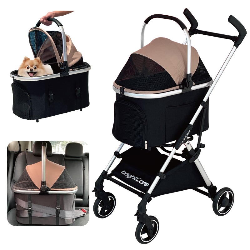 BRIGHTCARE Pet Stroller for Small Dogs & Cats Under 20 lb with Detachable Carrier, Converts to Car Seat, Ultra-Lightweight only 11lb, One Hand Fold - Image 1