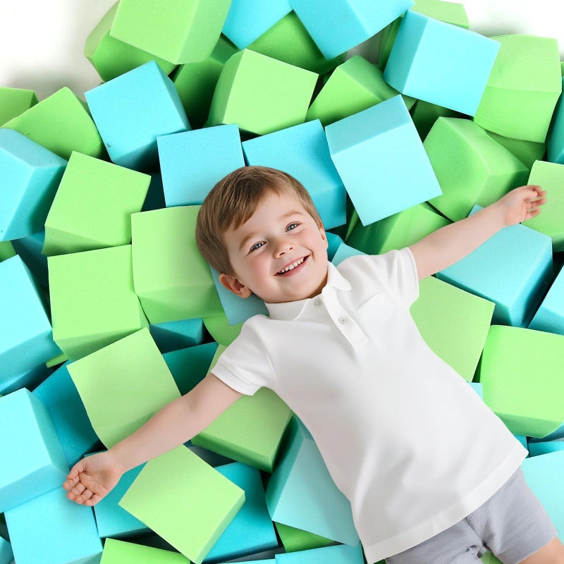 WINTECY 24PCS Foam Cubes 5x5x5 Foam Pit Blocks Set Soft Stacking Blocks for Indoor GamesTrampolines Gymnastics Parkour Action Sport Green and Light Blue - Image 3
