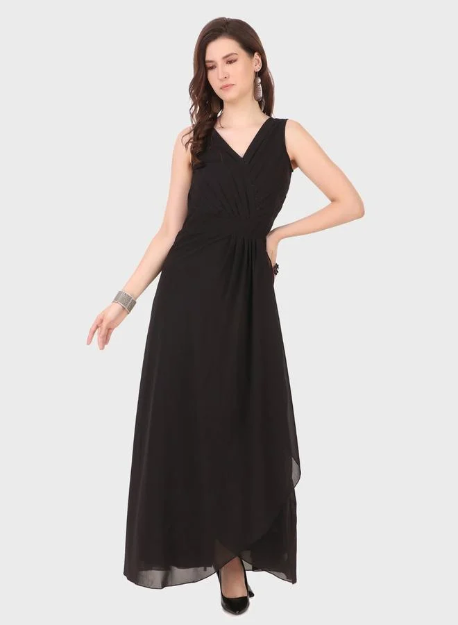 House Of Raeli Black Sleeveless Maxi Wrap Dress