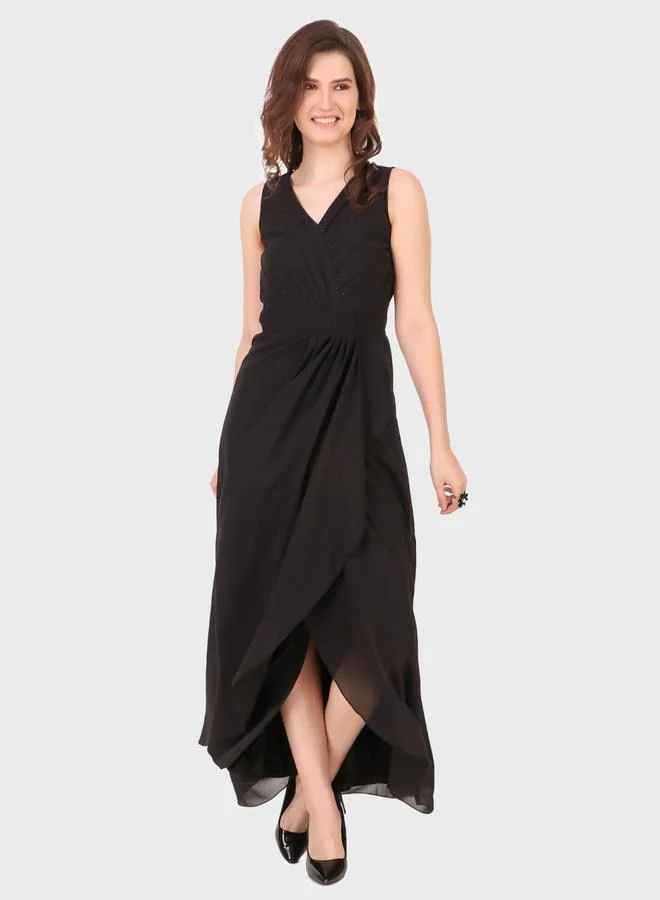 House Of Raeli Black Sleeveless Maxi Wrap Dress