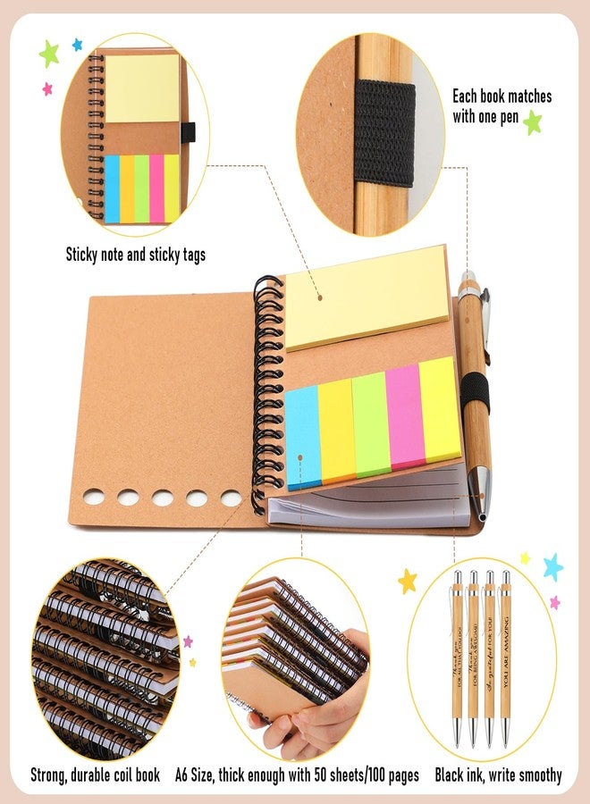 Honoson 50 Set End of Year Teacher Appreciation Gifts Bulk Inspirational Notebook with Sticky Note and Bamboo Pen Set Coworker Thank You Gifts for Employee Team Staff Office Group (Kraft) - Image 4