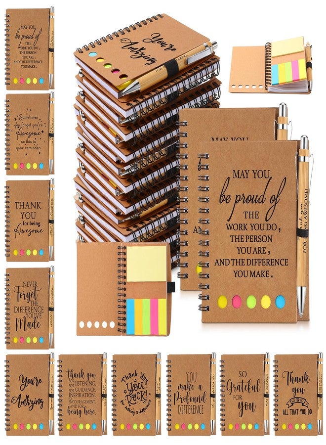 Honoson 50 Set End of Year Teacher Appreciation Gifts Bulk Inspirational Notebook with Sticky Note and Bamboo Pen Set Coworker Thank You Gifts for Employee Team Staff Office Group (Kraft) - Image 1