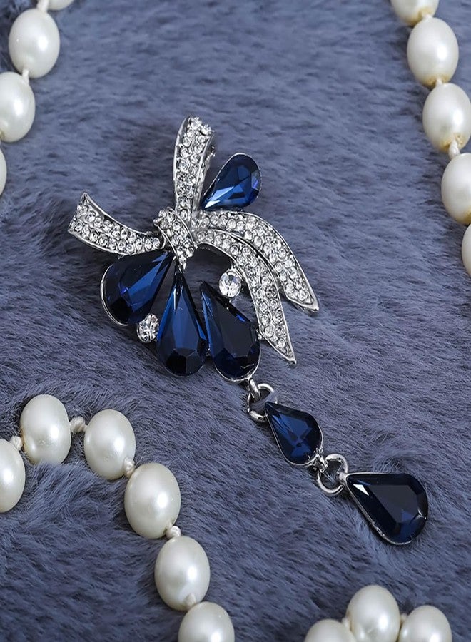 يو بيلا بروشات أنيقة مطلية بالفضة من مجوهرات يوبيللا الكريستالية للنساء (أزرق) (YB_Brooch_98) - Image 5