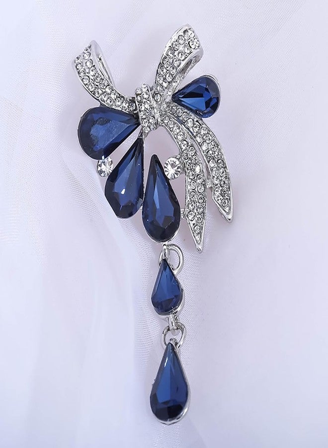 يو بيلا بروشات أنيقة مطلية بالفضة من مجوهرات يوبيللا الكريستالية للنساء (أزرق) (YB_Brooch_98) - Image 3