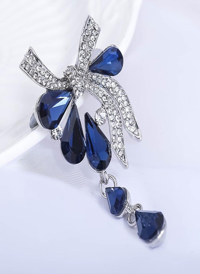 يو بيلا بروشات أنيقة مطلية بالفضة من مجوهرات يوبيللا الكريستالية للنساء (أزرق) (YB_Brooch_98) - Image 2