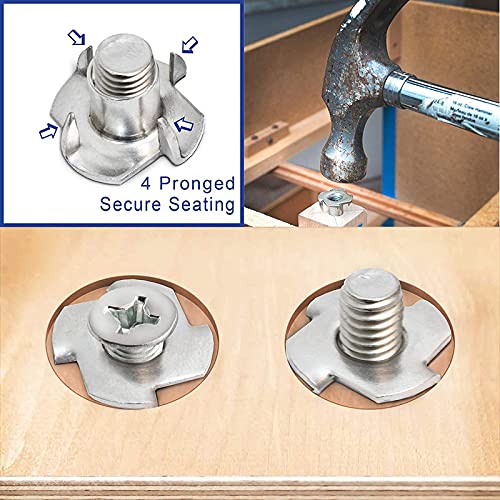 Rpi shop - M6 X 10mm Tee Nut, Four Claws Furniture Nut, Wood T-Nut, Zinc Plated, Pack of 10 Pcs - Image 4